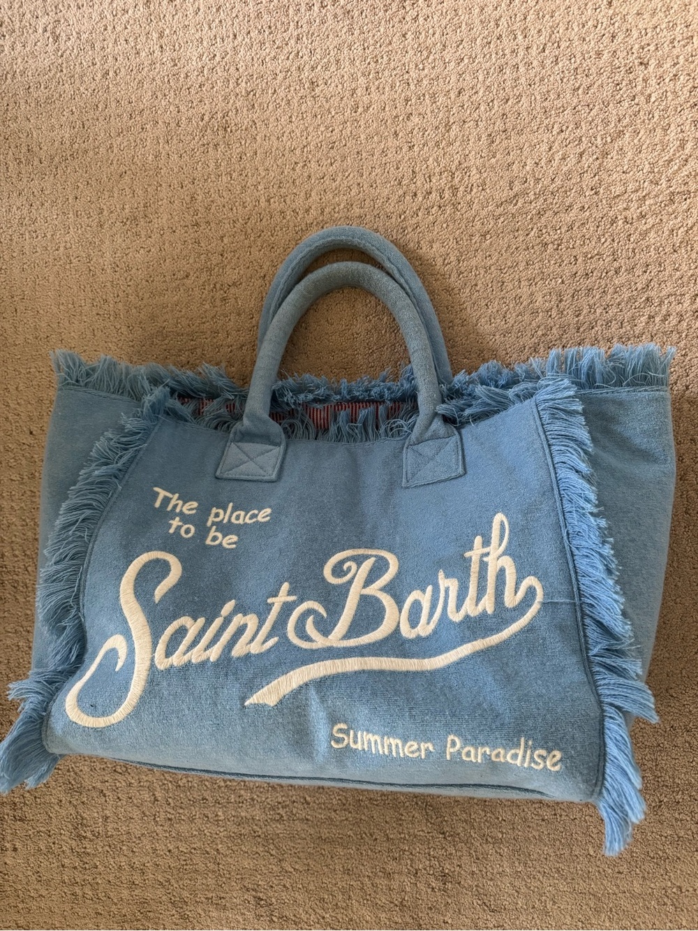 MC2 Saint Barth beach bag Blue Fringed Tote Bag - Summer Paradise